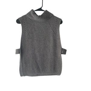 J.O.A. Los‎ Angeles Large Gray Turtleneck Sleeveless Cable Knit Poncho Sweater
